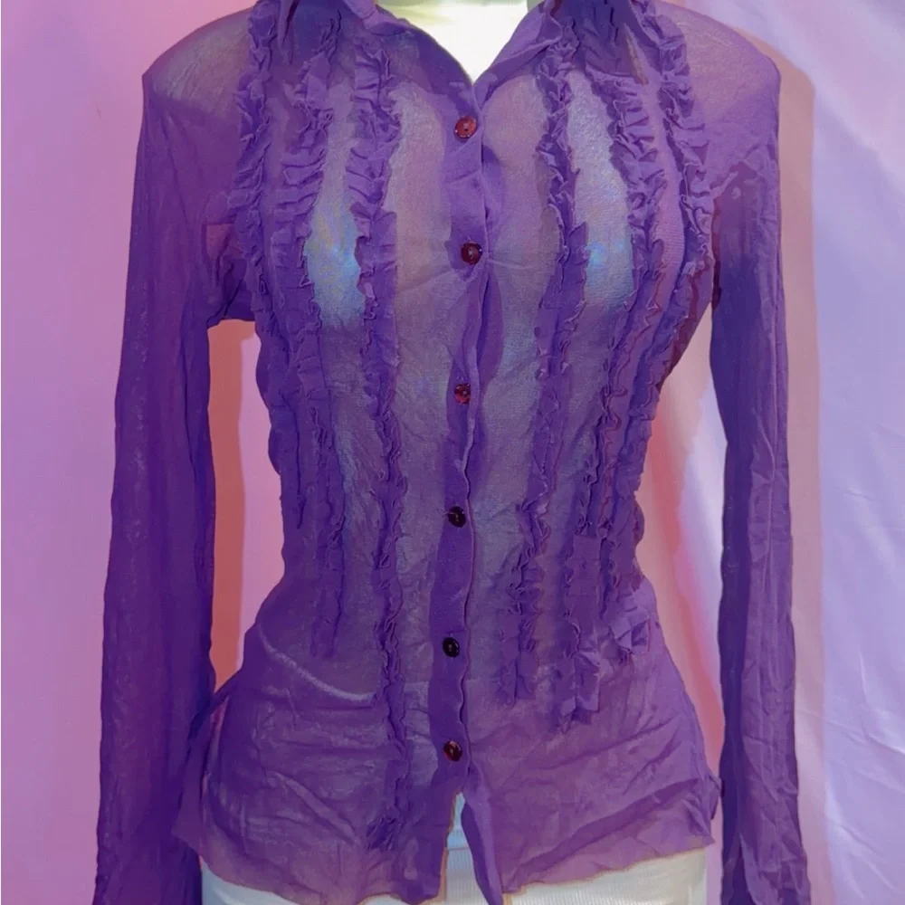 Fuzzi Sheer Purple Ruffle Blouse - Picture 4 of 4